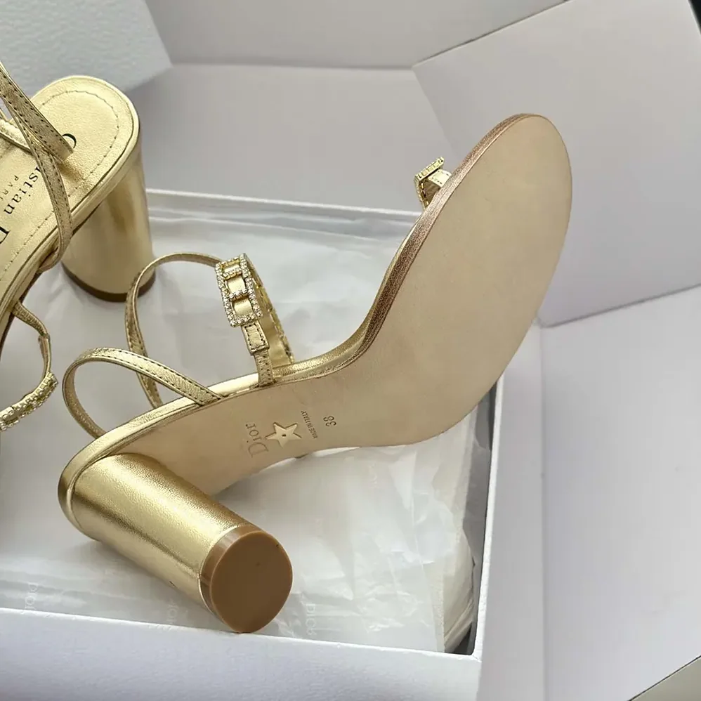 Dior Diorissime Heeled Sandal Gold-Tone Laminated Lambskin and Silver for Women in Tone Strass Dior Diorissime Heeled Sandal Gold-Tone Laminated Lambskin and Silver for Women in Tone Strass