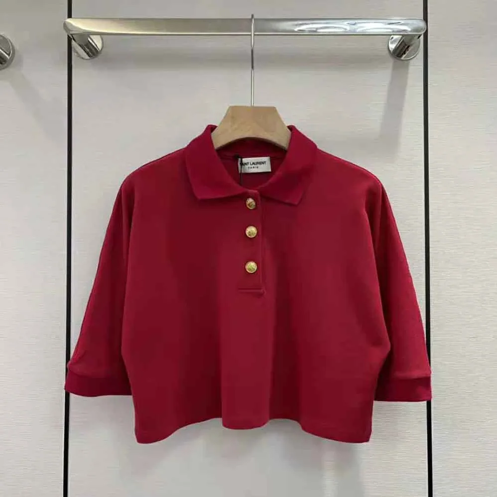Saint Laurent YSL Cropped Polo Shirt in Cotton Piqué for Women in Red Saint Laurent YSL Cropped Polo Shirt in Cotton Piqué for Women in Red