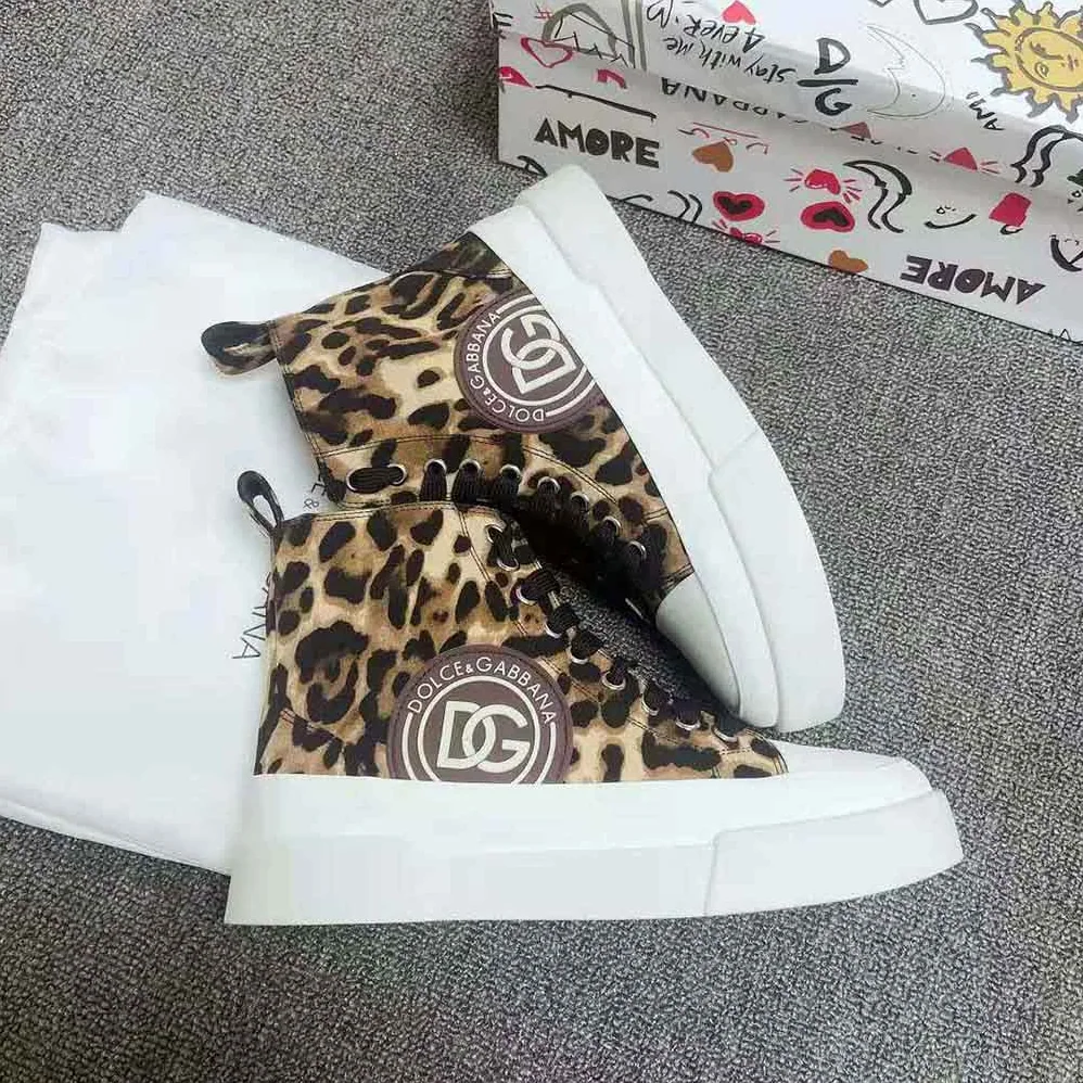 Dolce Gabbana D&G Cotton drill Portofino Light Mid-Top Sneakers with Leopard Print for Women Dolce Gabbana D&G Cotton drill Portofino Light Mid-Top Sneakers with Leopard Print for Women