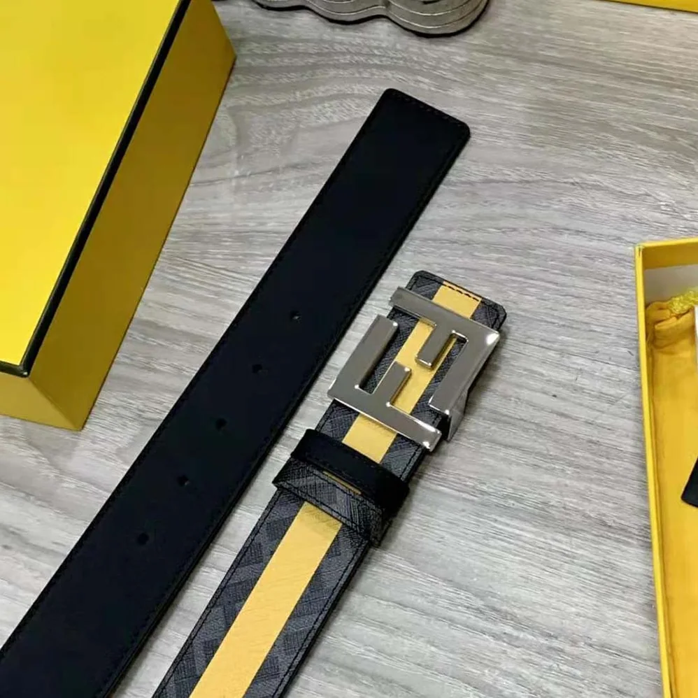 Fendi Black Leather Belt with FF Buckle with Stud Closure for Men Fendi Black Leather Belt with FF Buckle with Stud Closure for Men