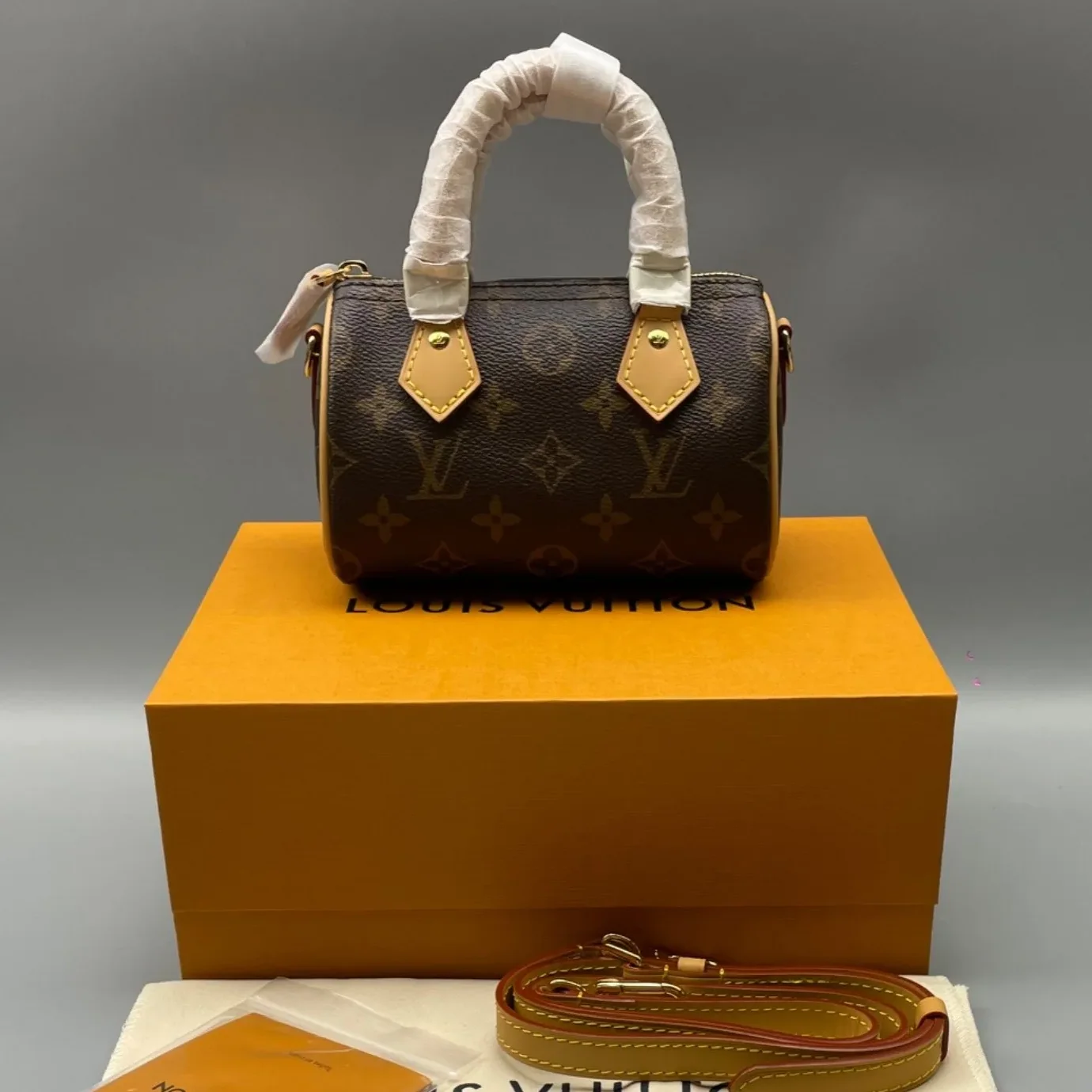Louis Vuitton Nano Speedy Top Handle Bag in Brown Gold Hardware