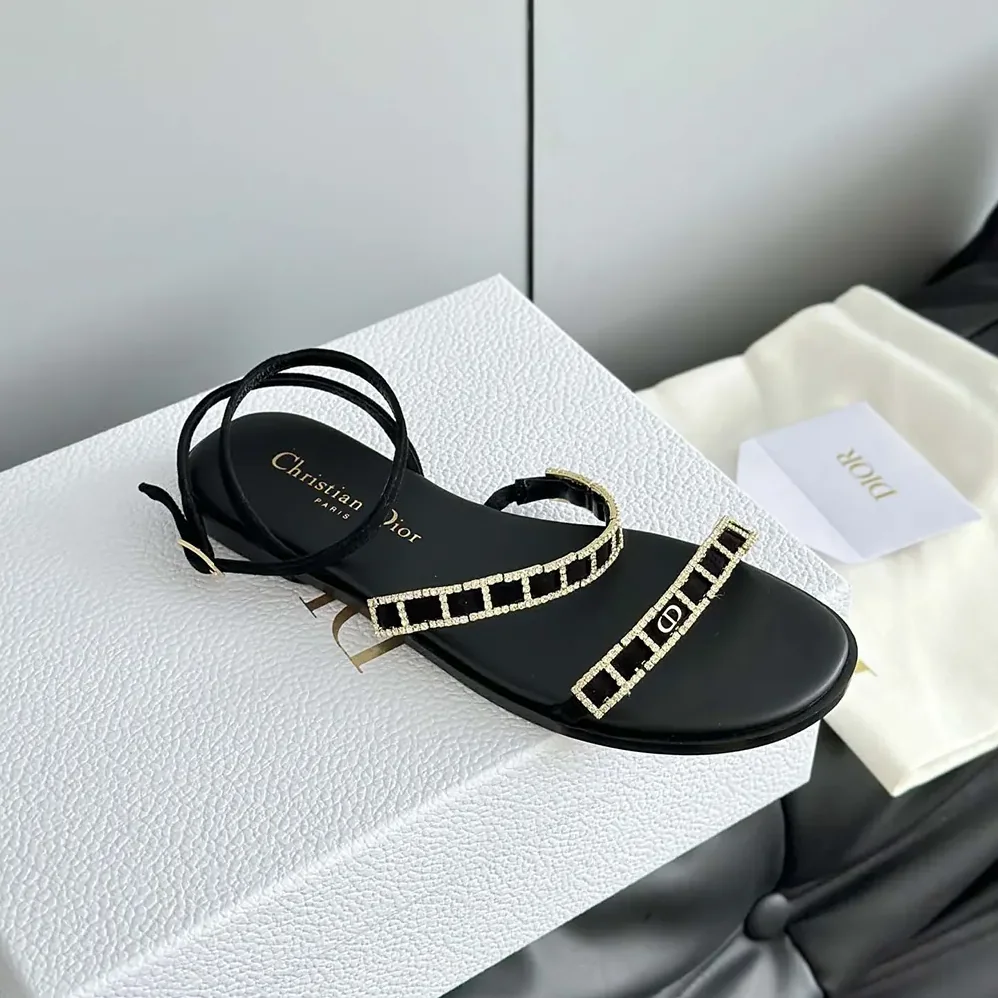 Dior Diorissime Sandal Black Suede Goatskin and Silver for Women in Tone Strass