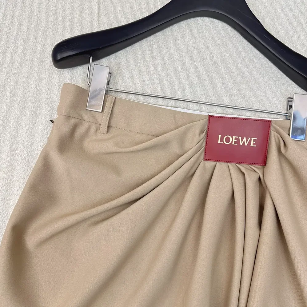 Loewe Draped Skirt in Cotton and Silk for Women in Khaki Brown Loewe Draped Skirt in Cotton and Silk for Women in Khaki Brown