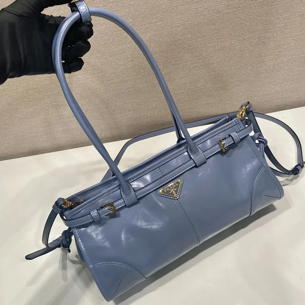 Prada Bonnie Medium Leather Handbag for Women in Light Blue Prada Bonnie Medium Leather Handbag for Women in Light Blue