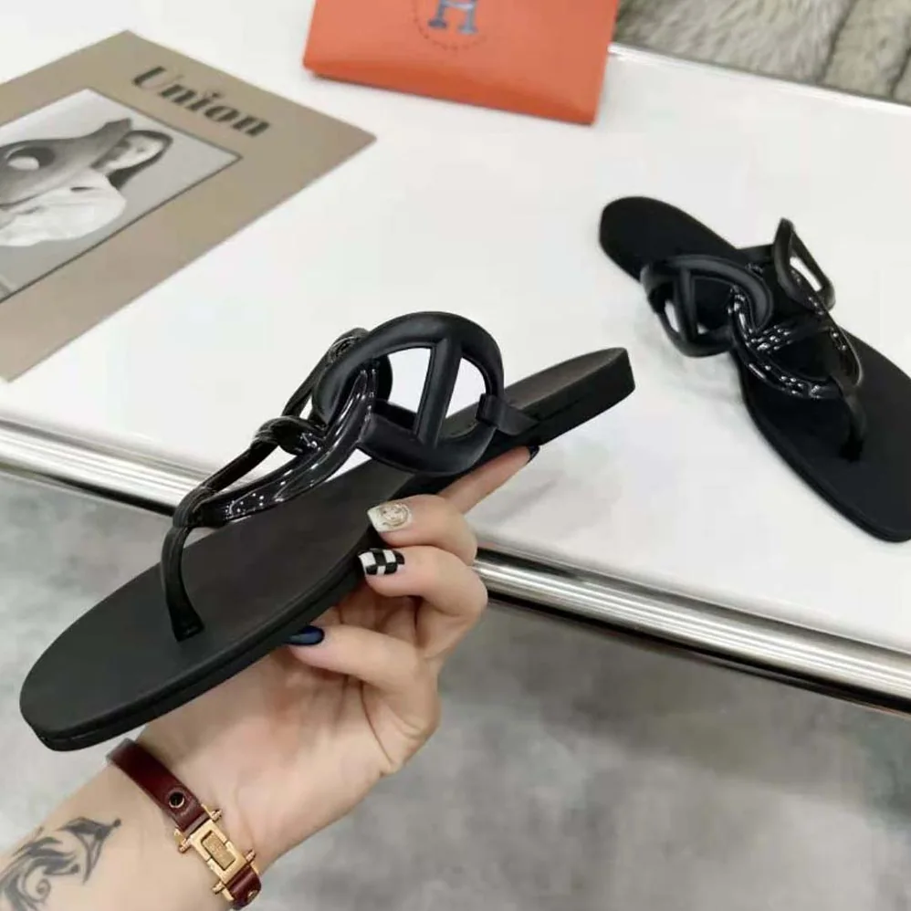 Hermes Egerie Sandal in Waterproof TPU with Chaine D Ancre Motif for Women in Black Hermes Egerie Sandal in Waterproof TPU with Chaine D Ancre Motif for Women in Black