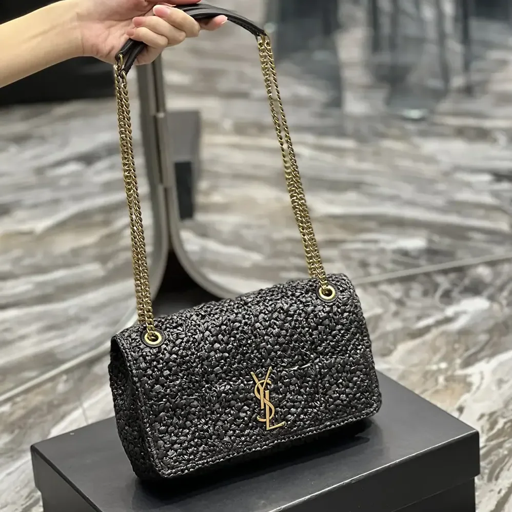 Saint Laurent YSL Jamie Medium in Raffia for Unisex in Black Saint Laurent YSL Jamie Medium in Raffia for Unisex in Black