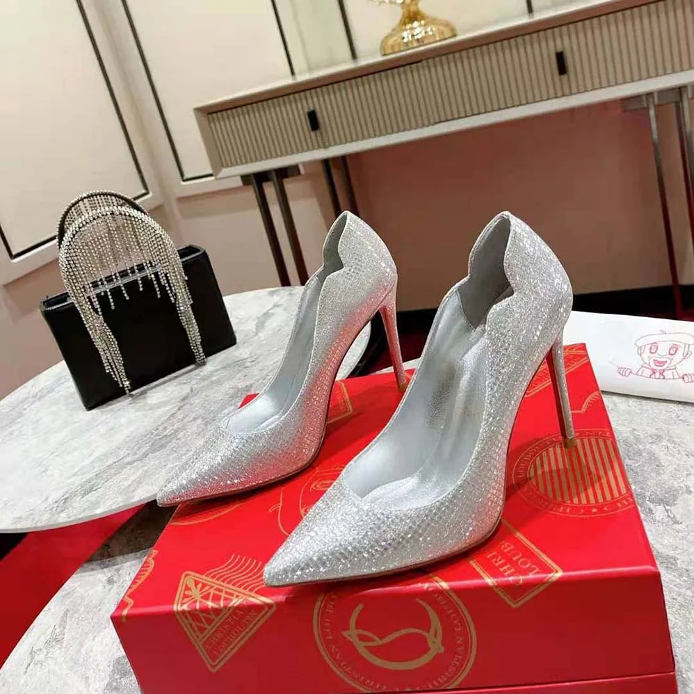 Christian Louboutin Hot Chick 100 mm Heel Height for Women in Silver Christian Louboutin Hot Chick 100 mm Heel Height for Women in Silver