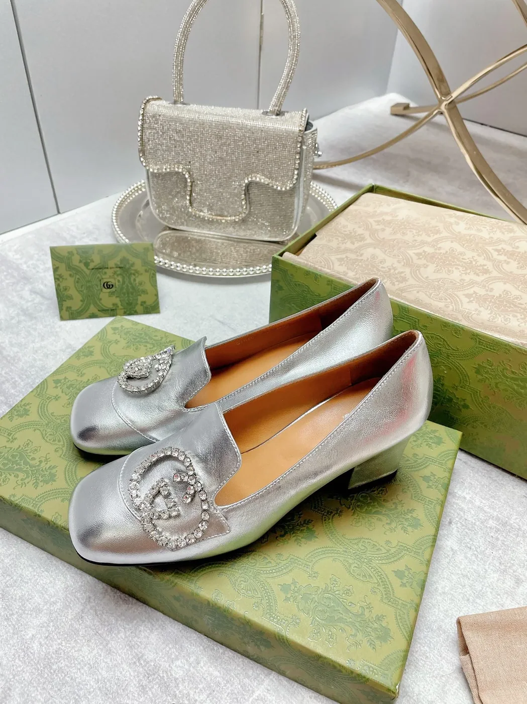 Gucci Mid-Heel Pump With GG Logo Silver for Women Gucci Mid-Heel Pump With GG Logo Silver for Women
