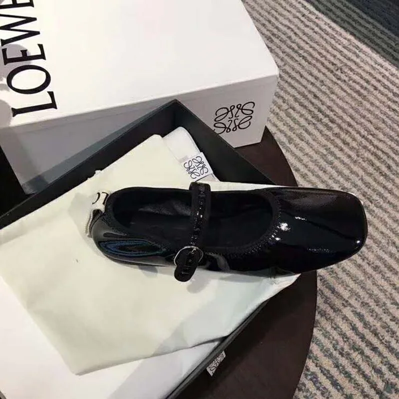 Loewe Babies Ballerina in Calfskin Leather with Loewe Jacquard Grosgrain Detail for Women in Black Loewe Babies Ballerina in Calfskin Leather with Loewe Jacquard Grosgrain Detail for Women in Black