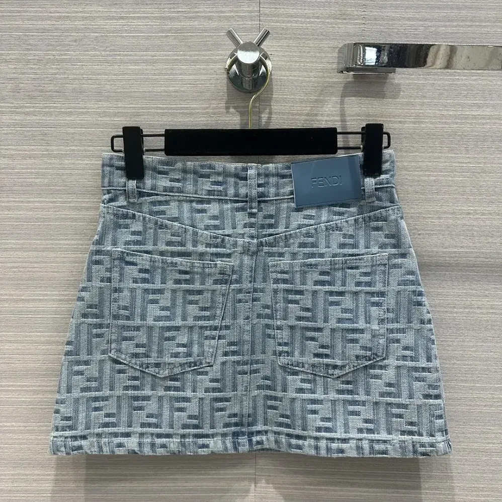 Fendi Jeans Skirt Light Blue FF Denim Skirt for Women