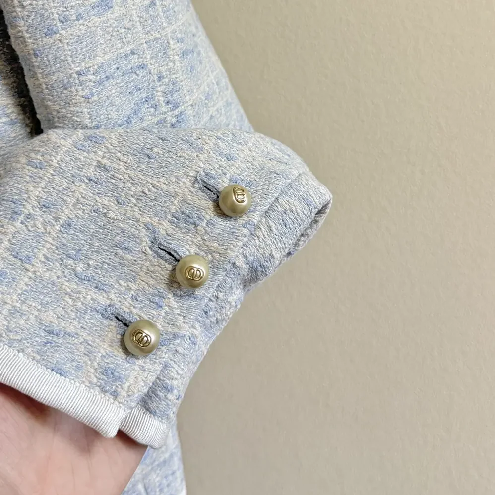 Dior Macrocannage Cropped Jacket Sky Blue Cotton for Women in Blend Tweed Dior Macrocannage Cropped Jacket Sky Blue Cotton for Women in Blend Tweed