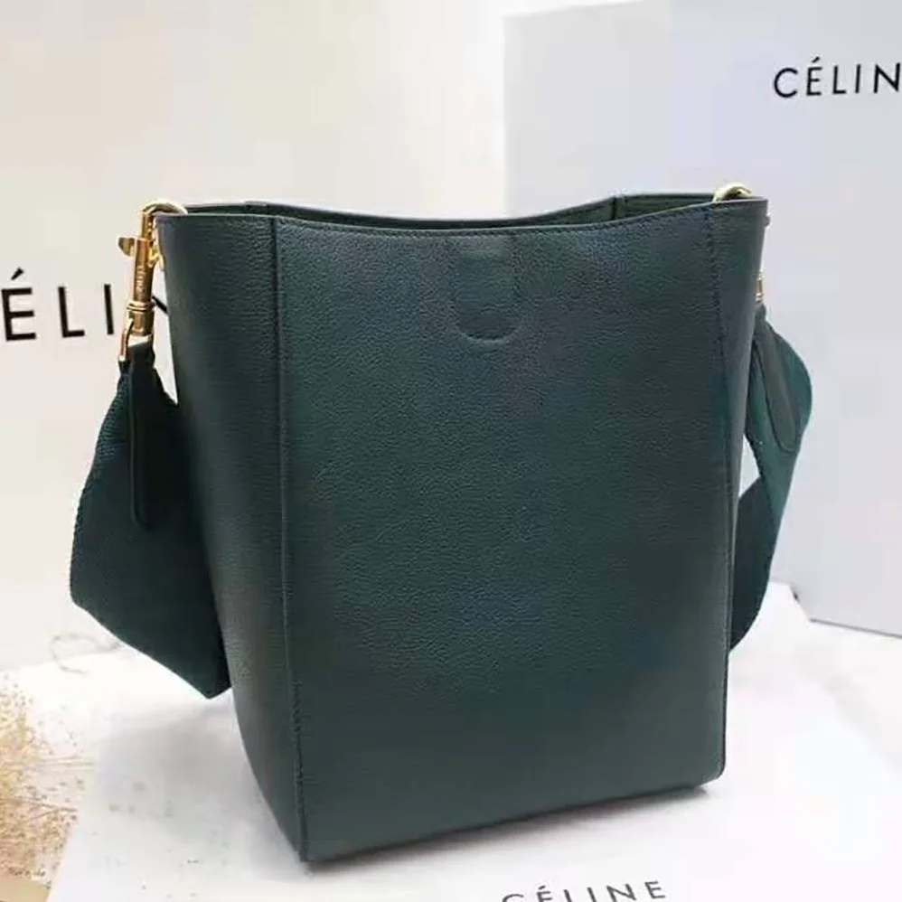 Celine Sangle Small Bucket Bag in Soft Grained Calfskin for Women in Green Celine Sangle Small Bucket Bag in Soft Grained Calfskin for Women in Green