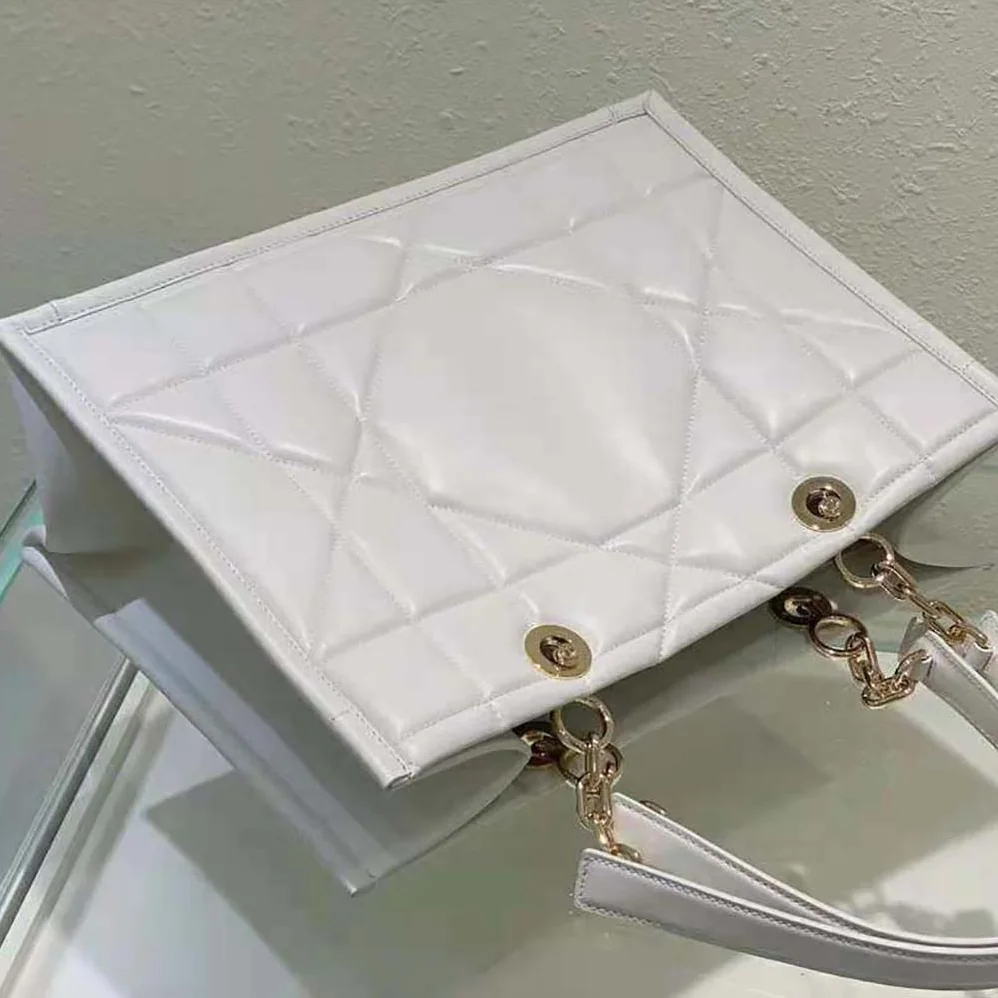 Dior Medium Dior Essential Tote Bag White Archicannage Calfskin for Women