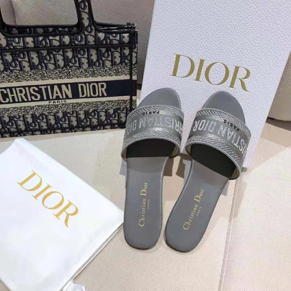 Dior Dway Slide Silver for Women in Tone Embroidered Metallic Fabric Dior Dway Slide Silver for Women in Tone Embroidered Metallic Fabric