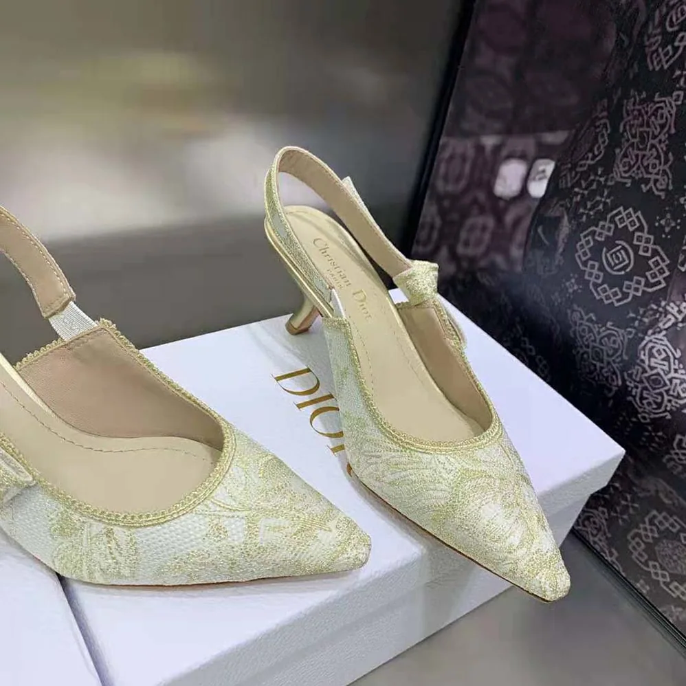 Dior J'Adior Slingback Pump Gold for Women in Tone Cotton Embroidered