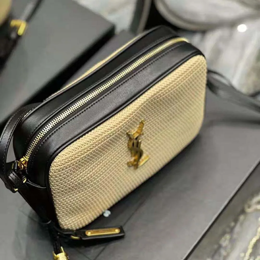 Saint Laurent YSL Lou Camera Bag in Raffia and Smooth Leather for Women