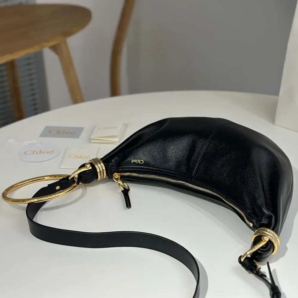 Chloe Small Bracelet Hobo Bag in Grained Leather for Women in Black Chloe Small Bracelet Hobo Bag in Grained Leather for Women in Black