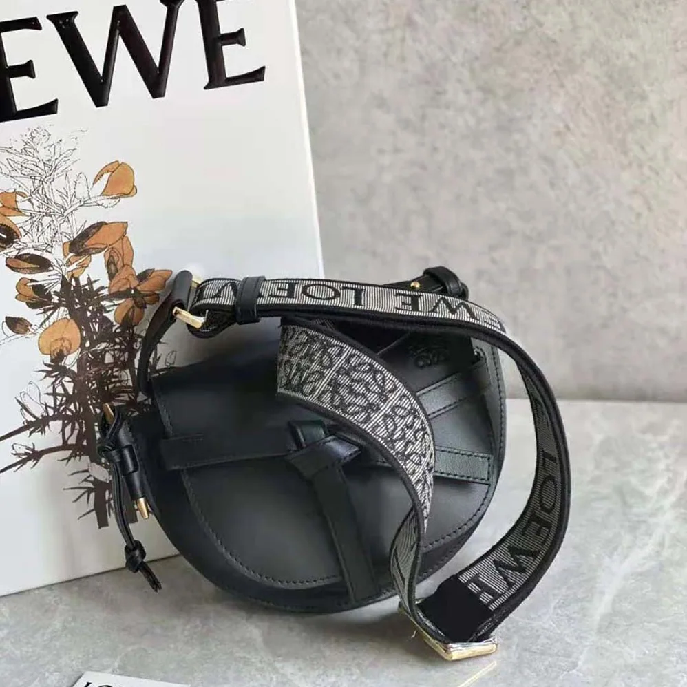 Loewe Mini Gate Dual Bag in Soft Calfskin and Jacquard for Women in Black Loewe Mini Gate Dual Bag in Soft Calfskin and Jacquard for Women in Black
