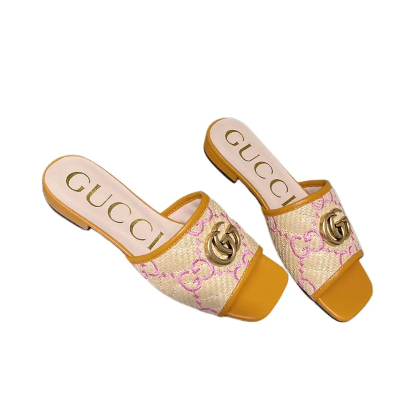 Gucci GG Raffia Effect Slide Orange for Women Gucci GG Raffia Effect Slide Orange for Women