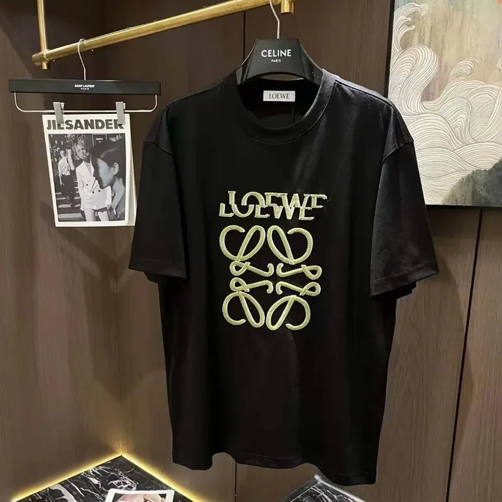 Loewe Loewe Men Loose Fit T-shirt in Cotton for Men in Black/Beige Loewe Loewe Men Loose Fit T-shirt in Cotton for Men in Black/Beige