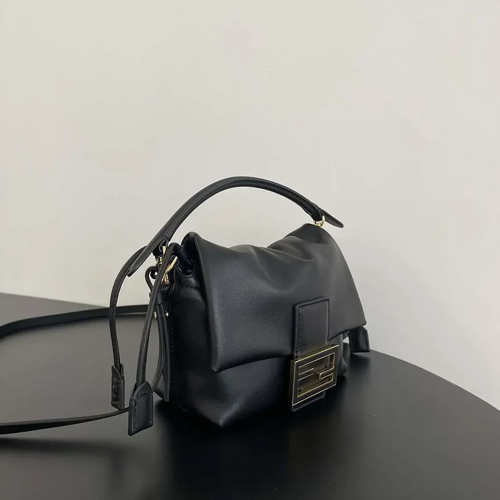 Fendi Mamma Baguette Small Black Nappa Leather Mini Bag for Women