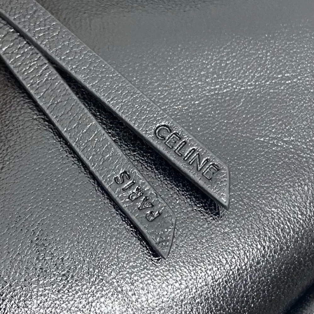 Celine Halfmoon Soft Triomphe Bag in Supple Shiny Lambskin for Women in Black