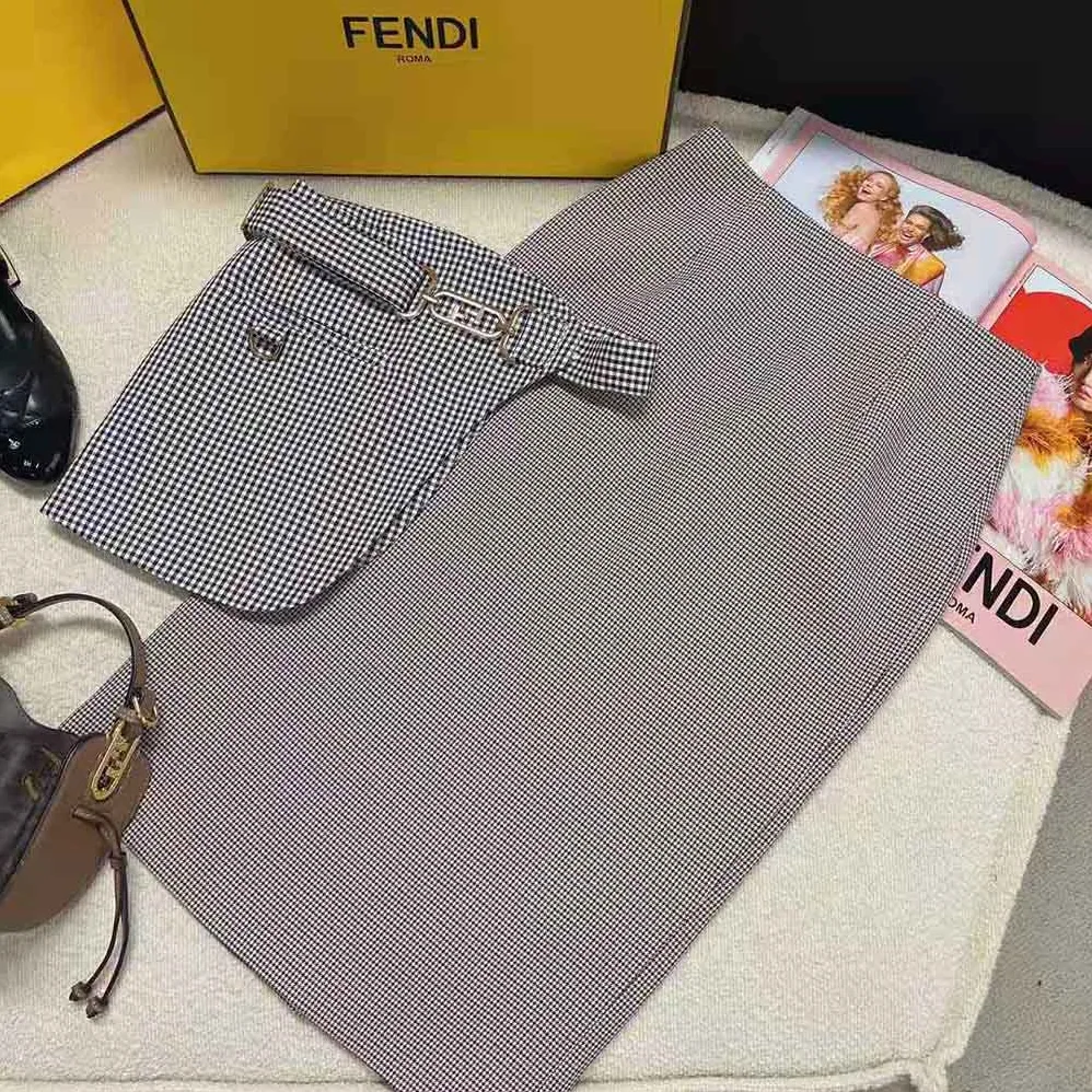 Fendi Beige Houndstooth Wool Skirt for Women