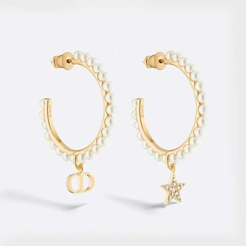 Dior Petit CD Earrings Gold-Finish Metal with White Resin Pearls for Women Dior Petit CD Earrings Gold-Finish Metal with White Resin Pearls for Women