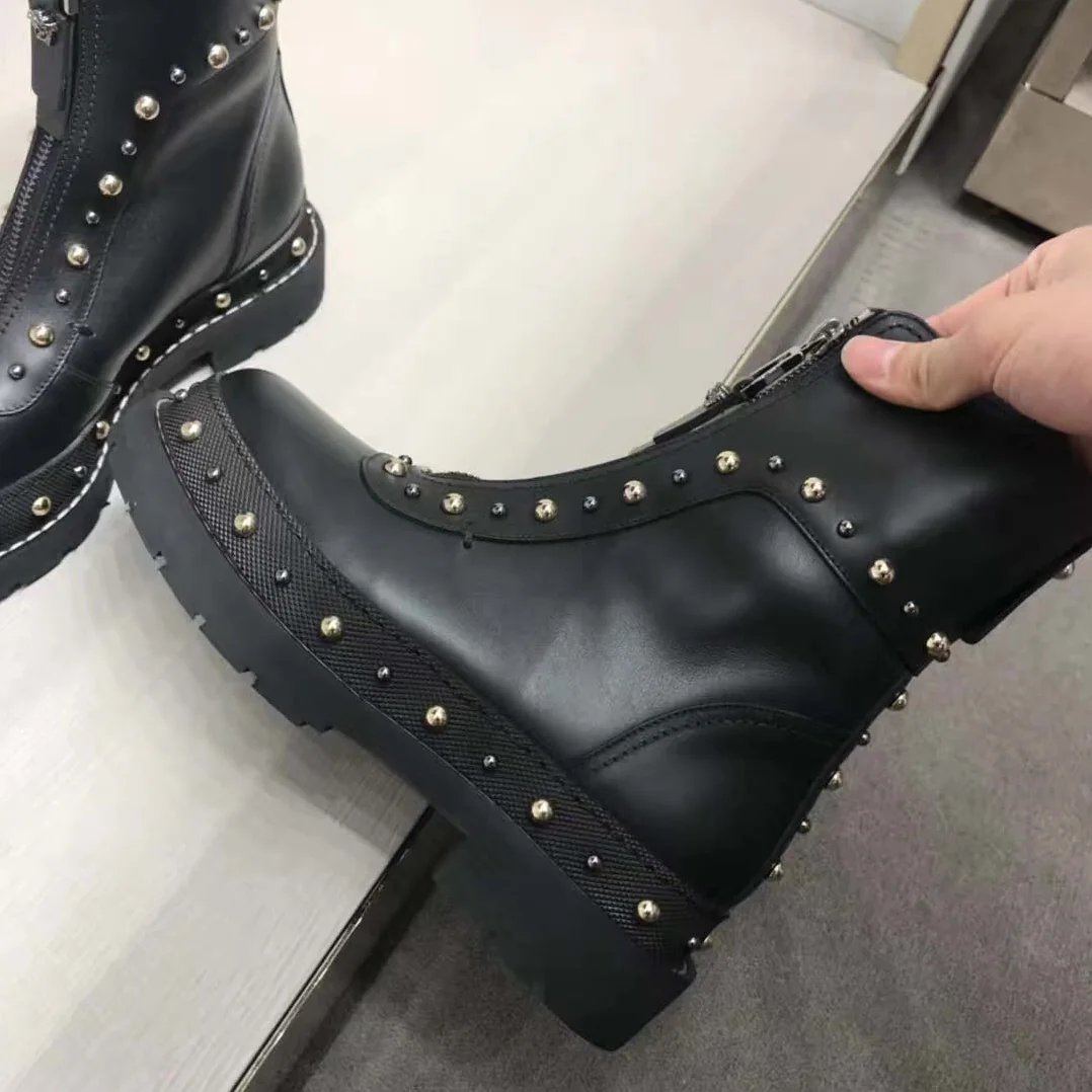 Versace City Stud Ankle Boots Shoes Black for Women