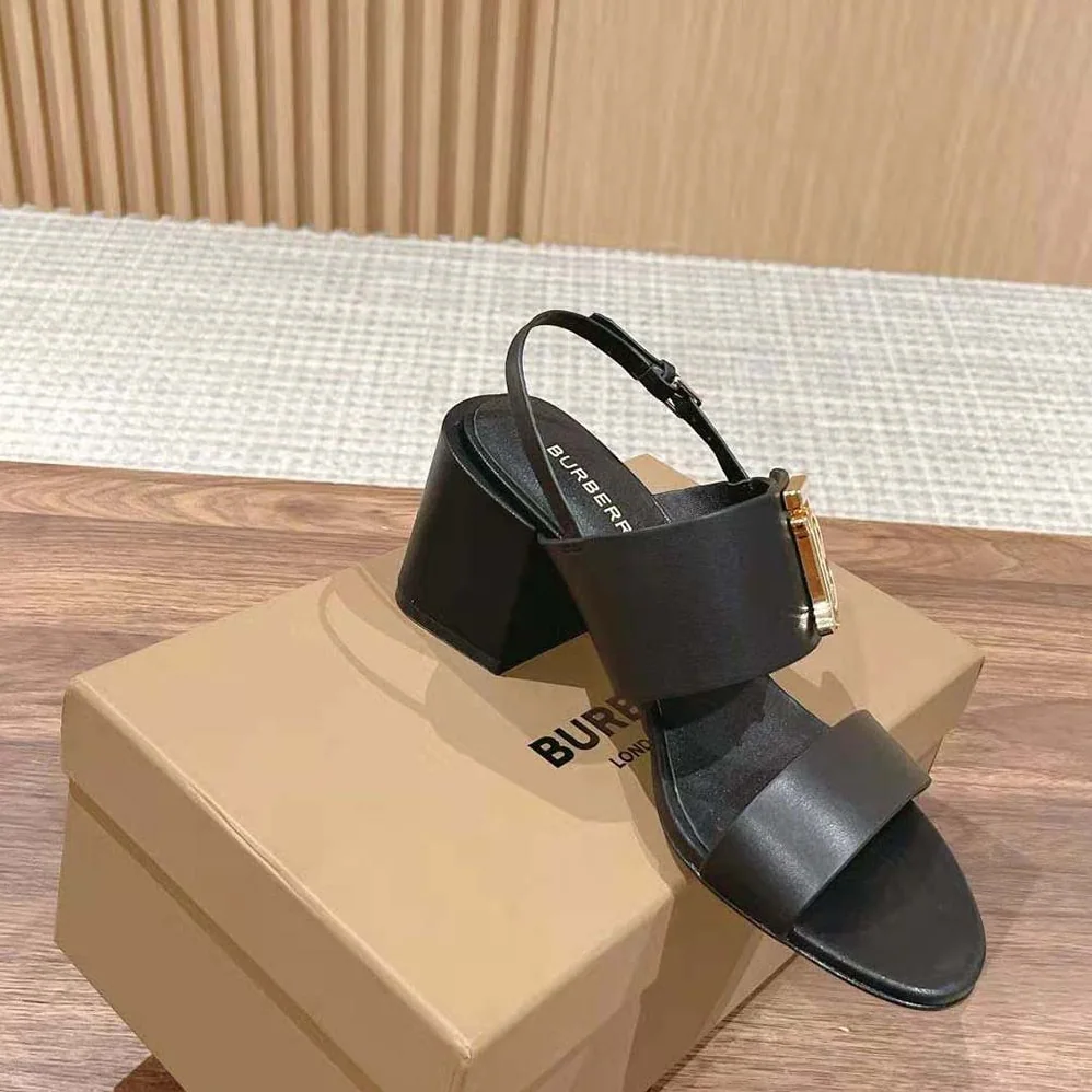 Burberry Monogram Motif Leather Sandals for Women in Black