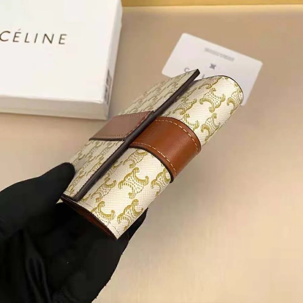 Celine Small Trifold Wallet in Triomphe Canvas and Lam for Women Celine Small Trifold Wallet in Triomphe Canvas and Lam for Women