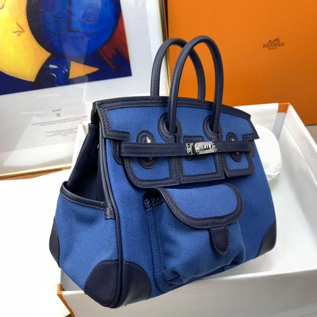 Hermes Birkin Cargo 25 Top Handle Bag in Blue Silver Hardware Bag Hermes Birkin Cargo 25 Top Handle Bag in Blue Silver Hardware Bag