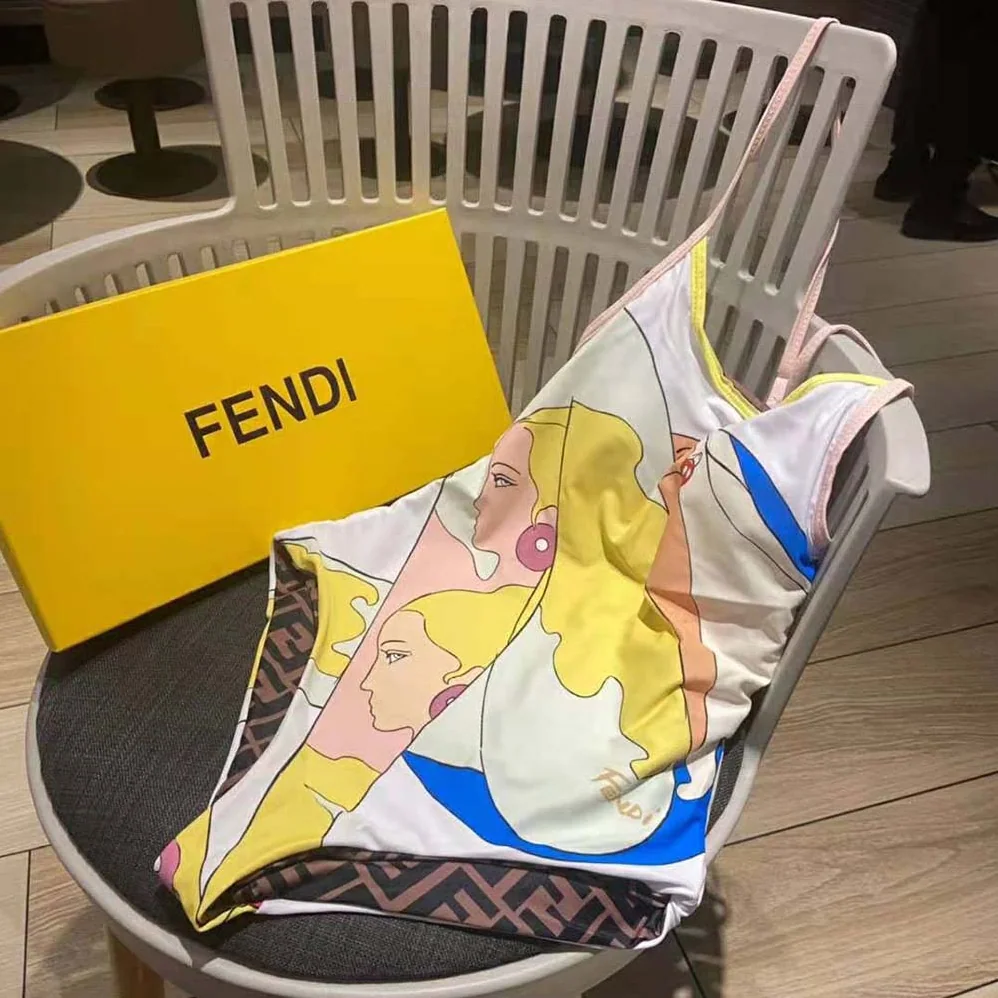 Fendi Swimsuit Multicolor Lycra Swimsuit for Women in White