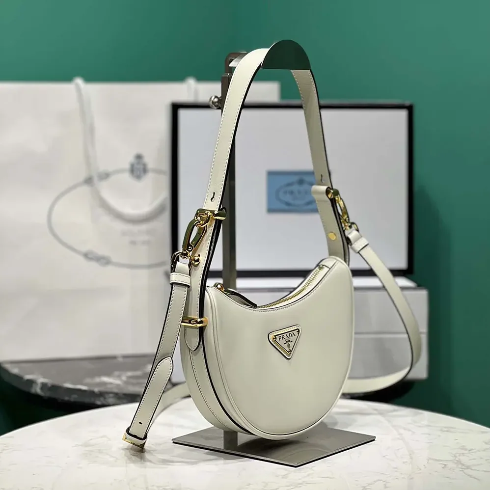 Prada Arqué Mini Leather Shoulder Bag for Women in White Prada Arqué Mini Leather Shoulder Bag for Women in White