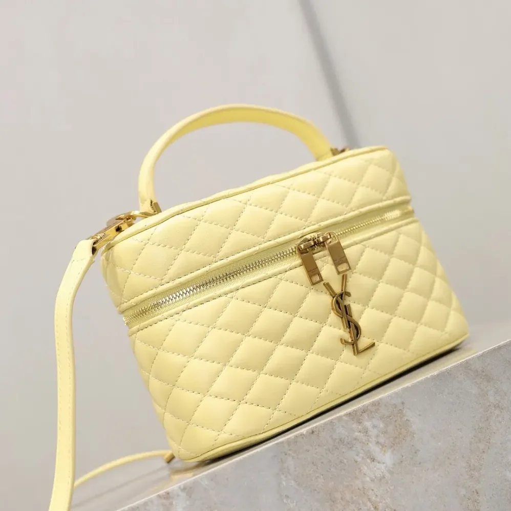 Saint Laurent YSL Gaby Vanity Bag In Lambskin for Women in Yellow Saint Laurent YSL Gaby Vanity Bag In Lambskin for Women in Yellow