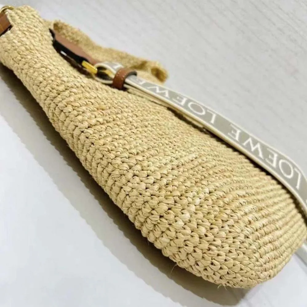 Loewe Mini Slit Bag in Raffia and Calfskin for Women in Beige