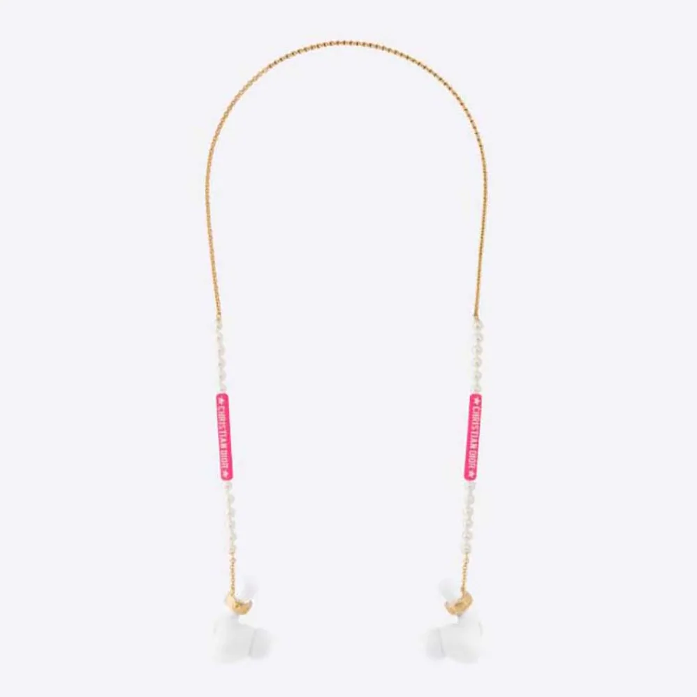 Dior D-Vibe Necklace for Headphones Gold-Finish Metal and White Resin Pearls for Women Dior D-Vibe Necklace for Headphones Gold-Finish Metal and White Resin Pearls for Women