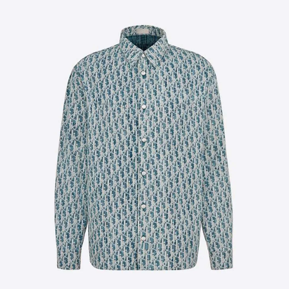 Dior Dior Oblique Overshirt Blue and White Cotton Denim for Men