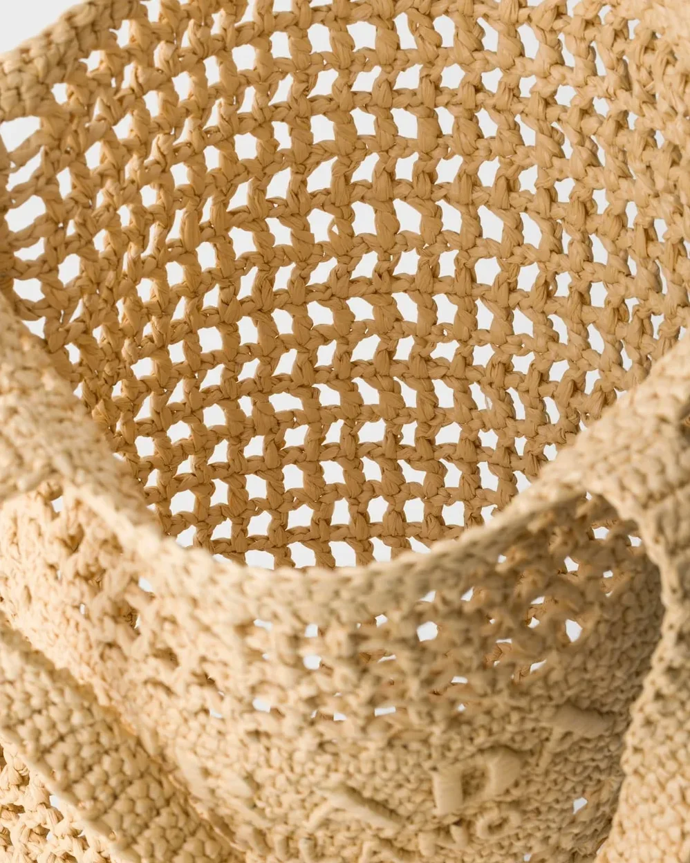 Prada Crochet Tote Bag / Tan Raffia Gold Hardware 1BG393_2C2T_F05IA_V_OUO