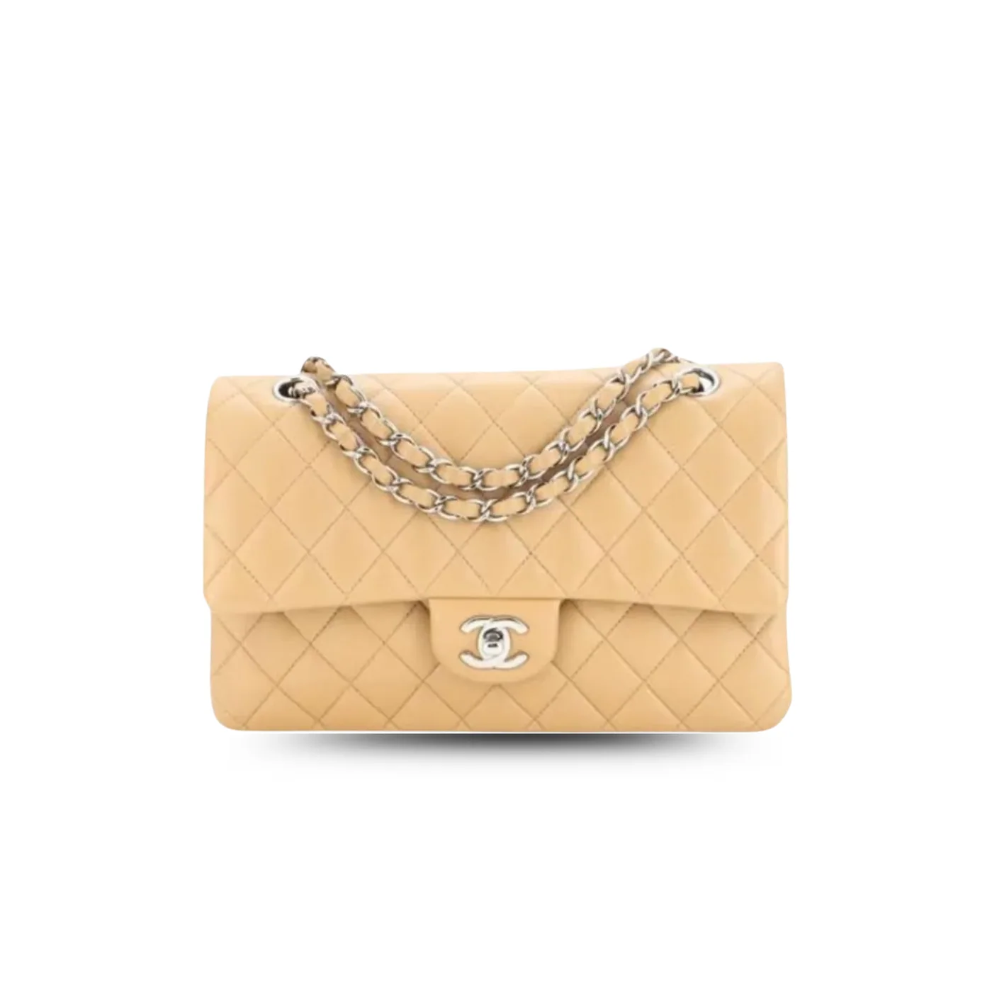 Chanel Classic Double Flap Bag Medium Crossbody in Beige Silver Hardware