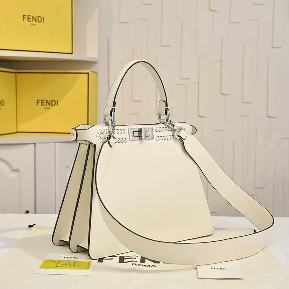 Fendi Peekaboo ISeeU Small Beige Leather Bag with FF Interlacing for Women
