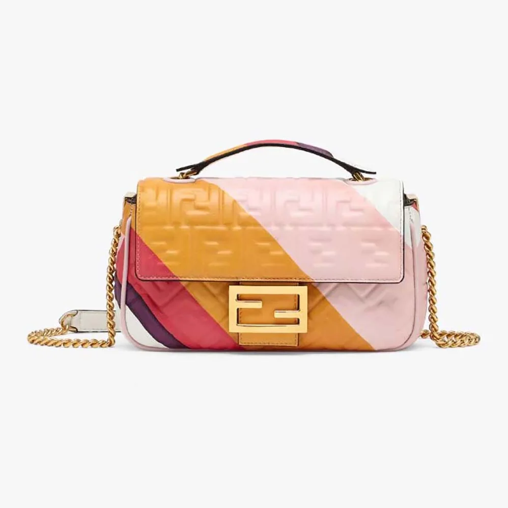 Fendi Baguette Chain Midi Leather Bag with Multicolour Print for Women Fendi Baguette Chain Midi Leather Bag with Multicolour Print for Women