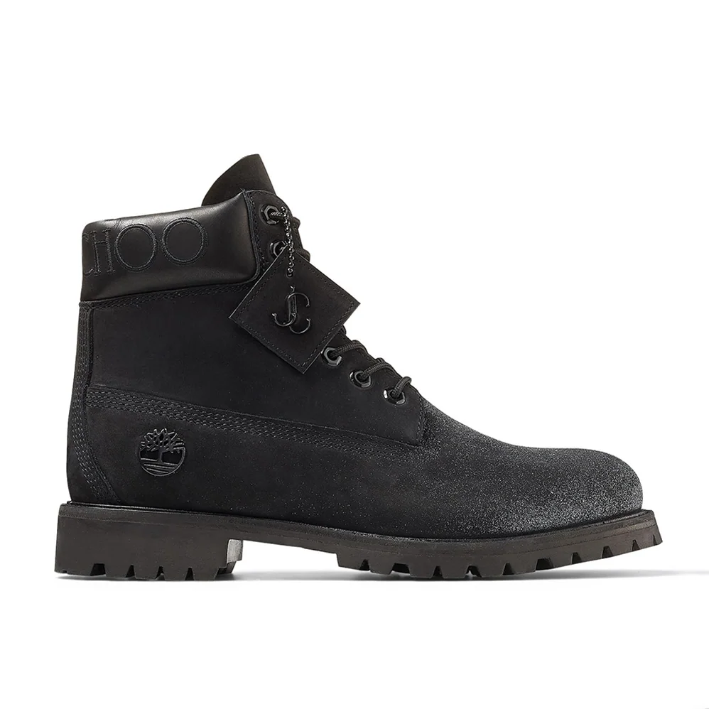 Jimmy Choo JC X Timberland/M Black Nubuck Leather Boots with Gunmetal Glitter for Women