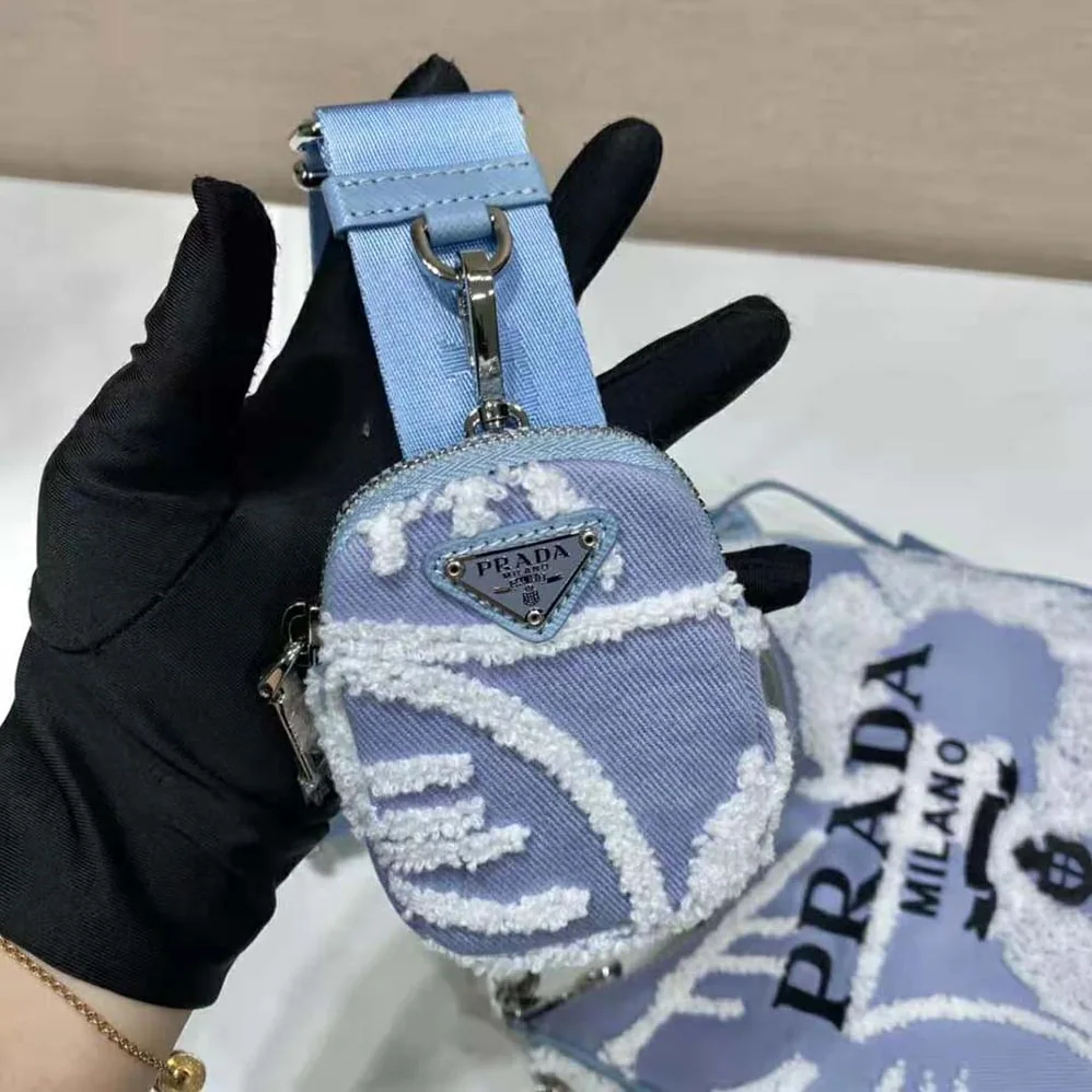 Prada Re-Edition 2006 Embroidered Drill Shoulder Bag for Women in Blue