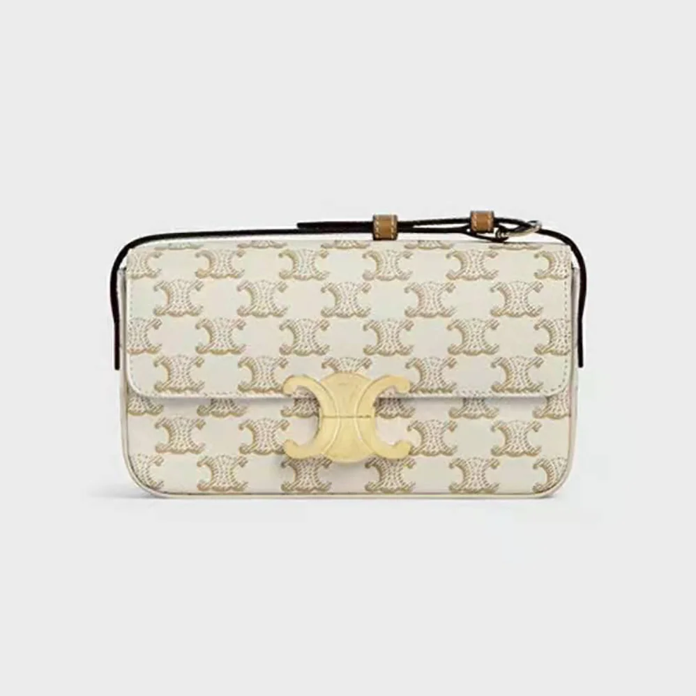 Celine Triomphe Shoulder Bag in Triomphe Canvas and Calfksin for Women in White