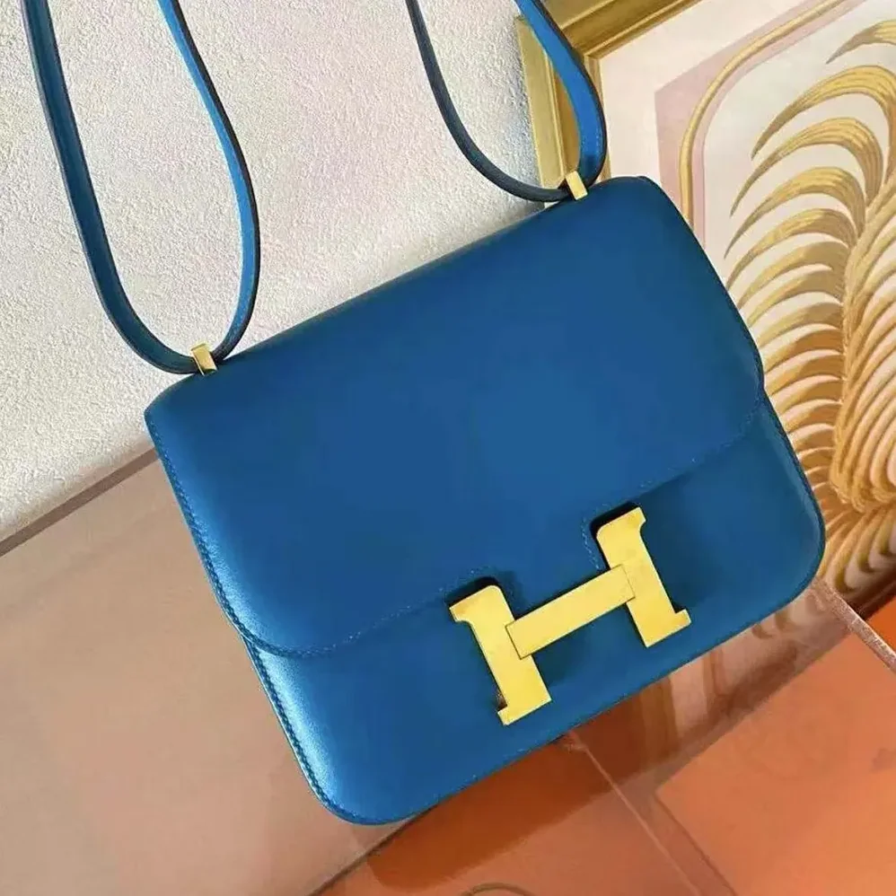 Hermes Constance 24 Bag Box Leather for Women in Blue/Gold