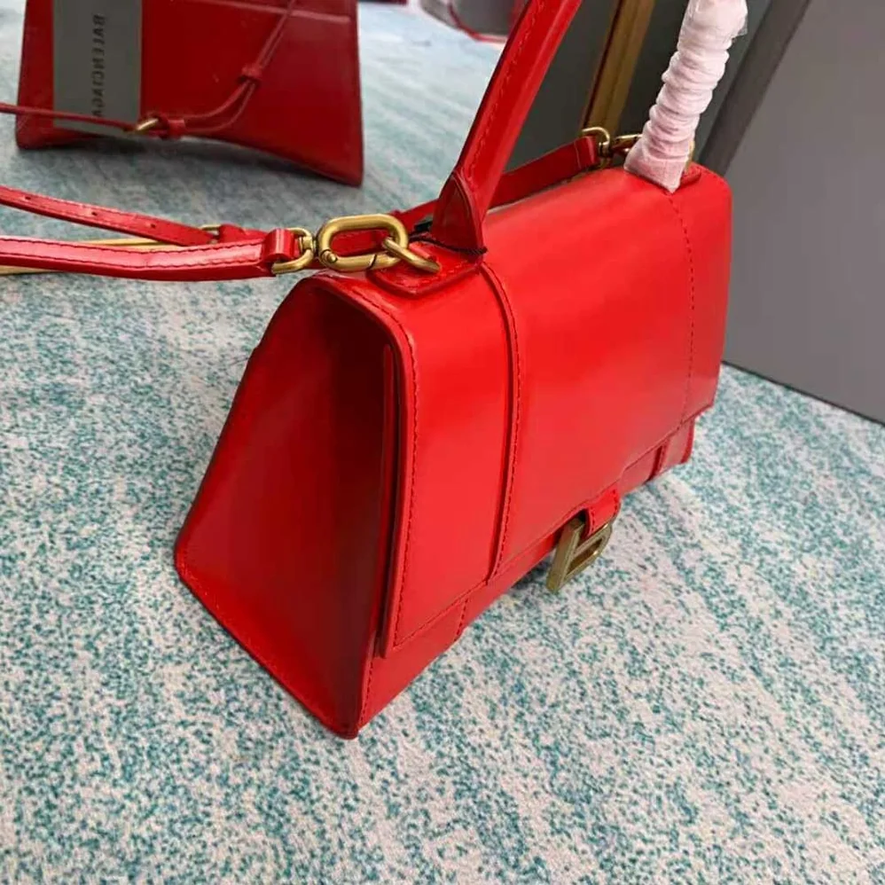Balenciaga Hourglass Small Top Handle Bag in Shiny Box Calfskin for Women in Red