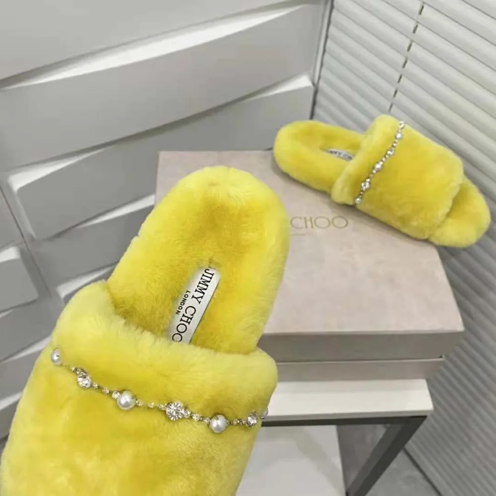 Jimmy Choo Acinda Slipper Lime Shearling Slippers with Crystal and Pearl Detailing for Women Jimmy Choo Acinda Slipper Lime Shearling Slippers with Crystal and Pearl Detailing for Women