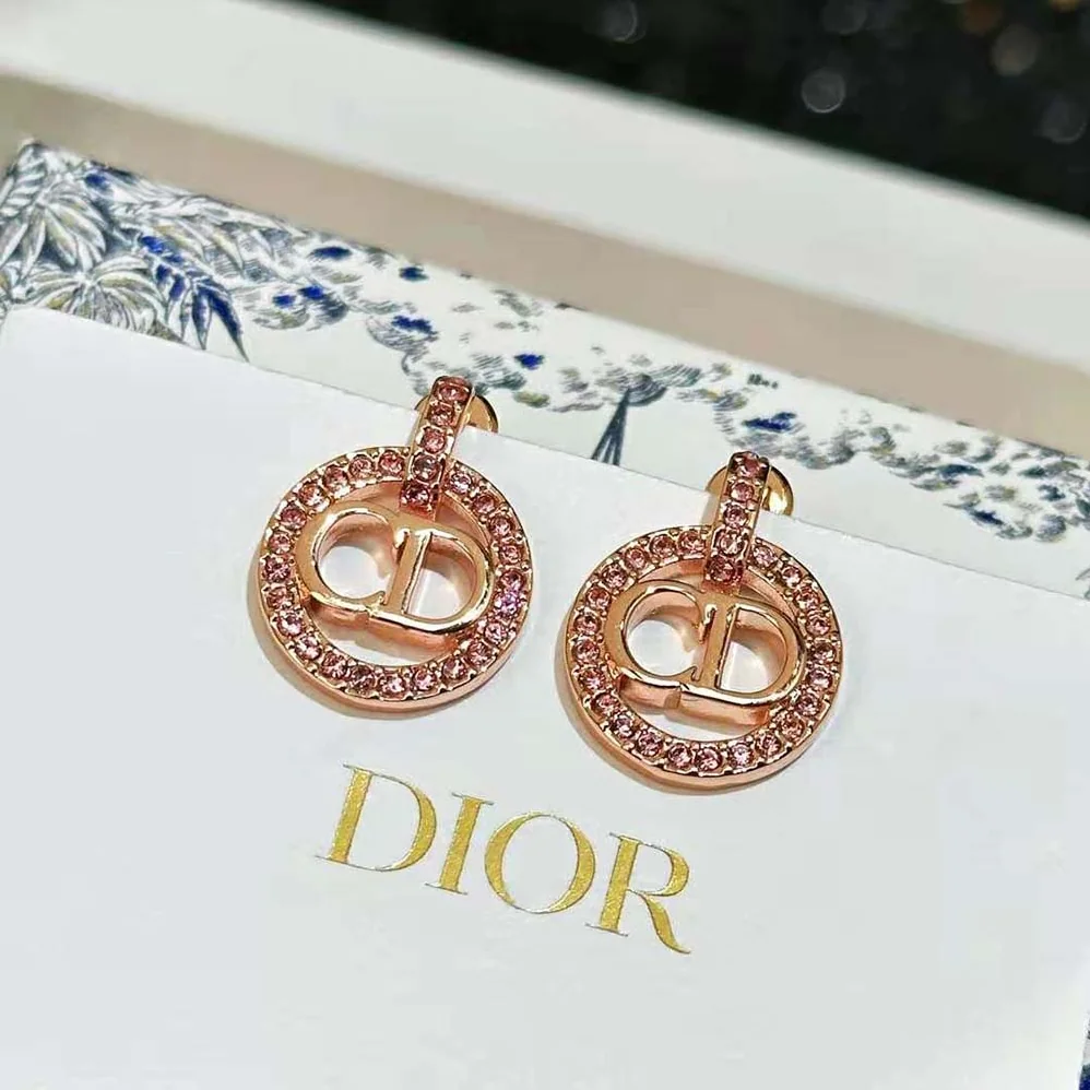 Dior Petit CD Earrings Pink-Finish Metal and White Crystals for Women Dior Petit CD Earrings Pink-Finish Metal and White Crystals for Women
