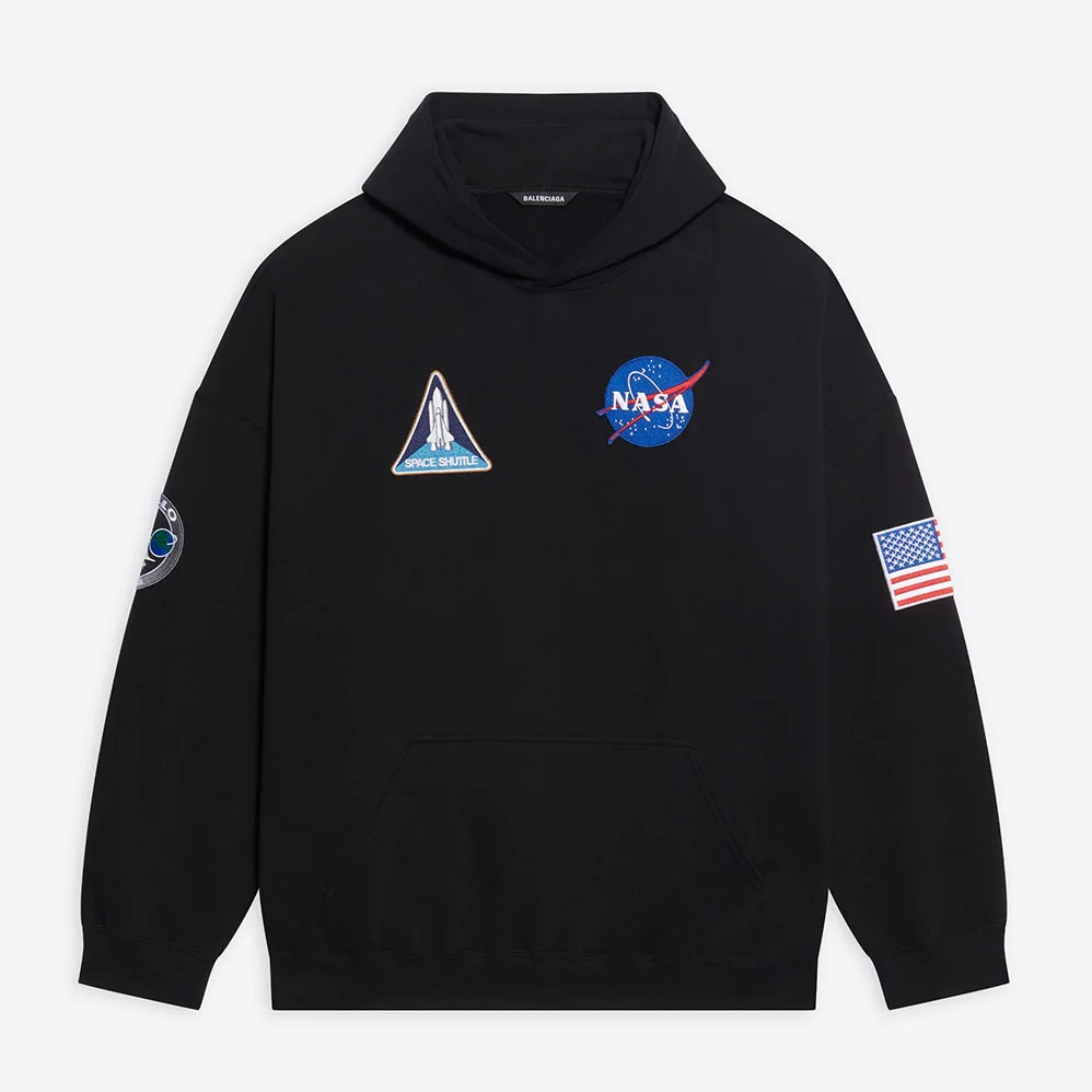 Balenciaga Space Boxy Hoodie in Black Medium Fleece for Women Balenciaga Space Boxy Hoodie in Black Medium Fleece for Women
